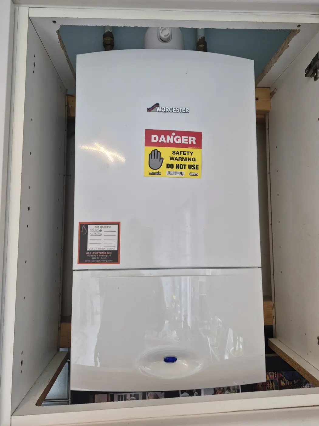 Completed wall mounted boiler installation