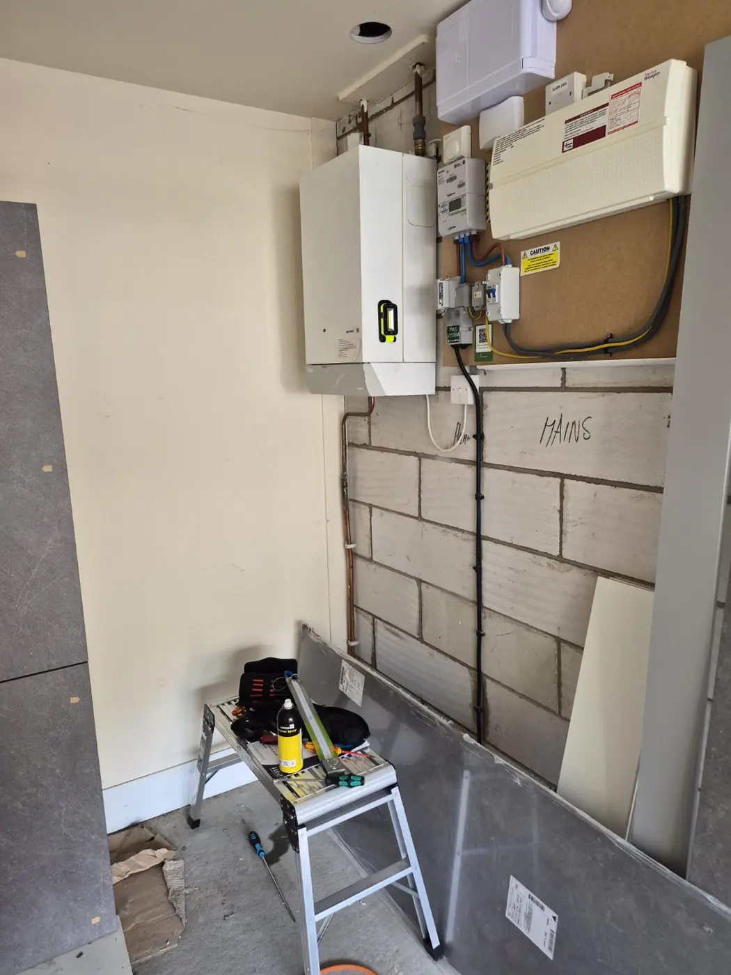 Boiler and pipework installed during property renovation